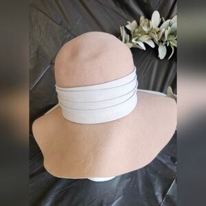 Vintage Tan Hat With Gray Scarf